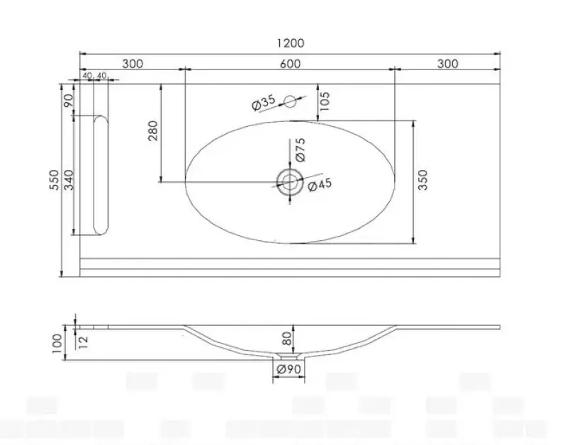Solid-S Wall Special wastafel met handdoekrek rechthoek mat wit B120xD55xH10cm geen kraangat 1207917252