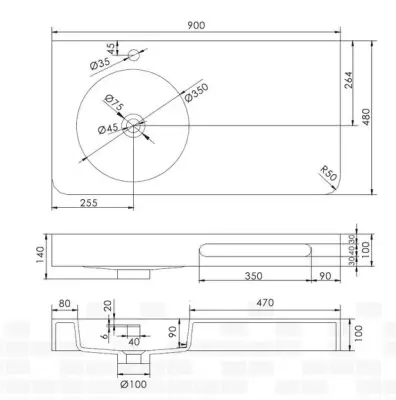 Solid-S Wall Special wastafel met handdoekrek rechthoek mat wit B90xD48xH10cm 1207917262