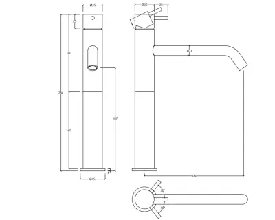 Waterevolution Flow hoge wastafelkraan voor waskommen  incl. click waste mat zwart T115PR