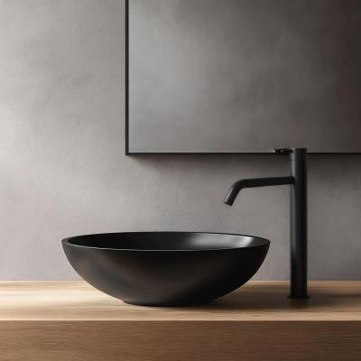 Waterevolution Flow hoge wastafelkraan voor waskommen  incl. click waste mat zwart T115PR