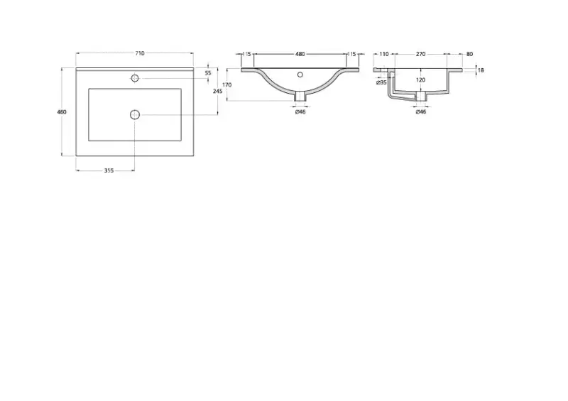 Flow Comfort badmeubelset greeploos hoogglans wit B70xD46xH50cm keramisch wasbak FLOHGW70KE