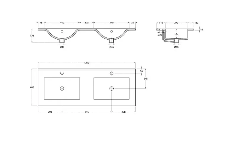 Flow Comfort badmeubelset greeploos hoogglans antraciet B120xD46xH50cm keramisch wasbak FLOHGA120KE