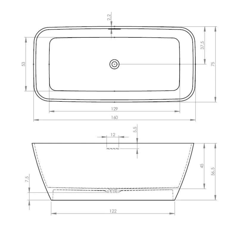 Riho Malaga vrijstaand bad 160x75 solid surface wit BS30005