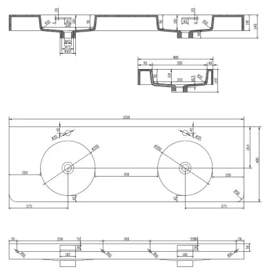 Solid-S Wall Special dubbele wastafel mat wit B150xD48xH14cm 1208510772