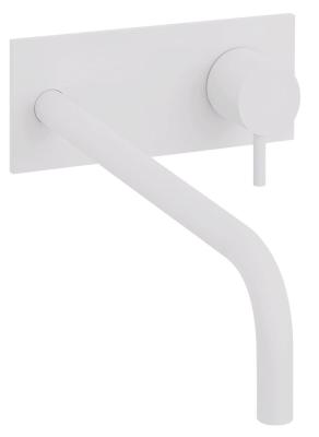 Waterevolution Flow inbouw wastafelkraan met afdekplaat mat wit met uitloop 25cm T1161BBR-25