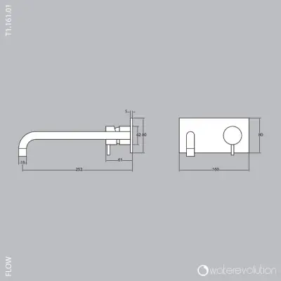 Waterevolution Flow inbouw wastafelkraan met afdekplaat mat wit met uitloop 25cm T1161BBR-25
