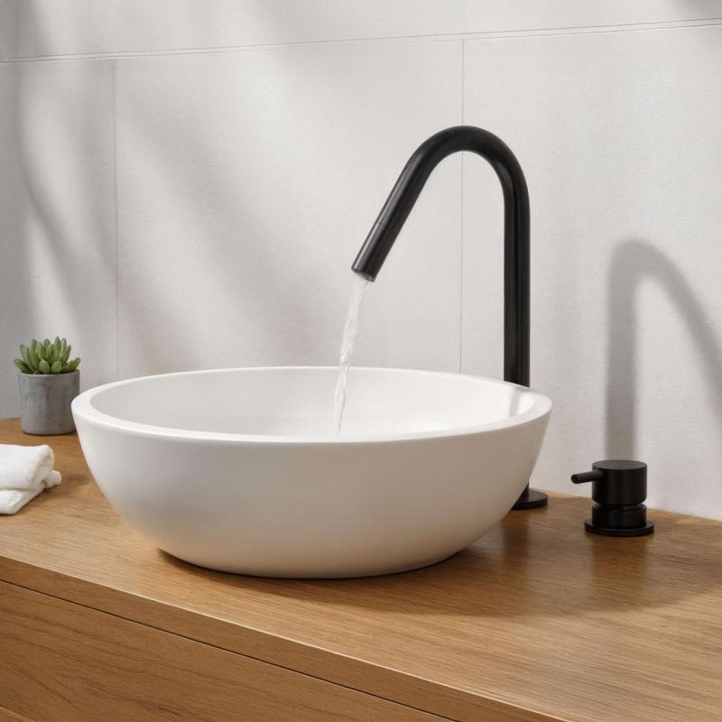 Waterevolution Flow 2-gats wastafelkraan mat zwart met kleine V 120mm uitloop T1121VPR