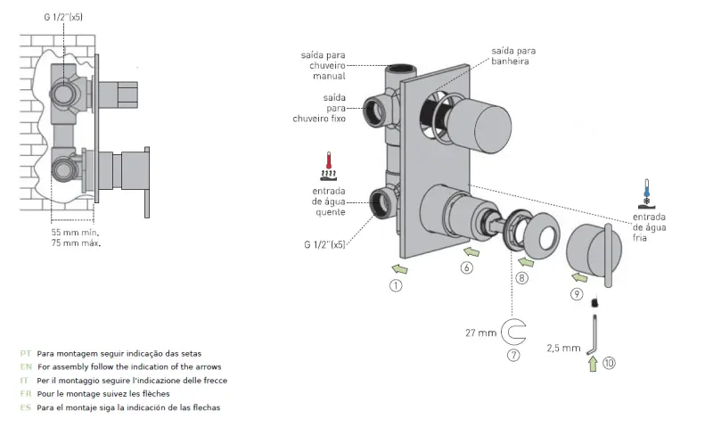Waterevolution S22 inbouw douchethermostaatkraan met omsteller RVS T432TBIE