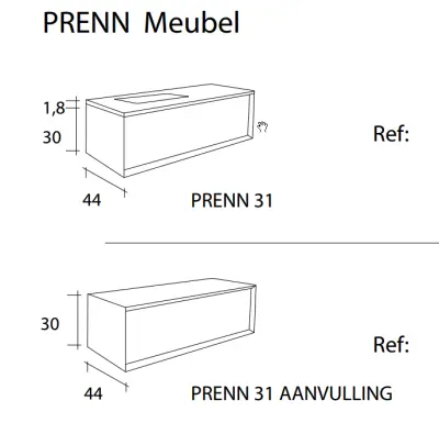 Flow Prenn badmeubelset massief hout Walnutt B100xD44xH31 met solid surface wastafel - extra kast B100xD44xH30 PRENN PACK02