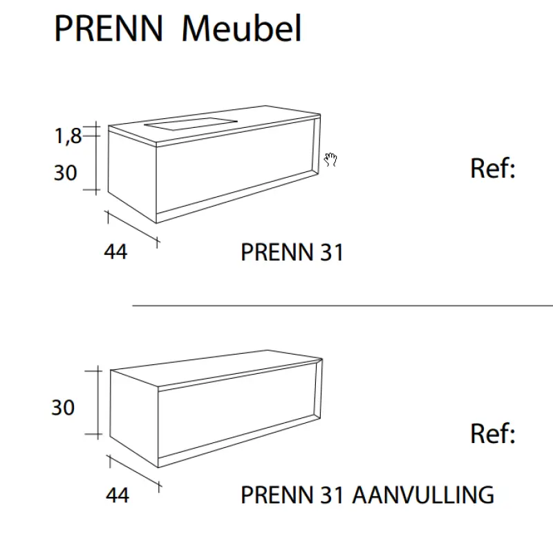 Flow Prenn badmeubelset massief hout IROKO B120xD44xH31 met solid surface wastafel - extra kast B120xD44xH30 PRENN PACK05