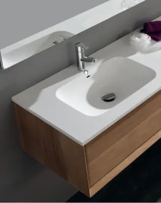 Flow Prenn badmeubelset massief hout IROKO B120xD44xH31 met solid surface wastafel - extra kast B120xD44xH30 PRENN PACK07