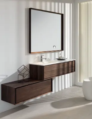 Flow Prenn badmeubelset massief hout IROKO B120xD44xH31 met solid surface wastafel - extra kast B120xD44xH30 PRENN PACK07