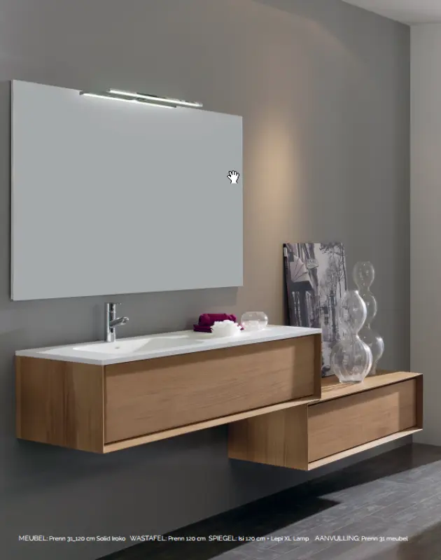 Flow Prenn badmeubelset massief hout WALNUTT B120xD44xH31 met solid surface wastafel - extra kast B120xD44xH30 PRENN PACK08