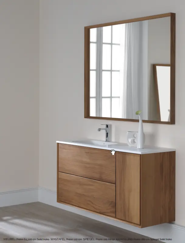 Flow Prenn badmeubelset massief hout IROKO B100xD44xH65 met solid surface wastafel PRENN PACK09