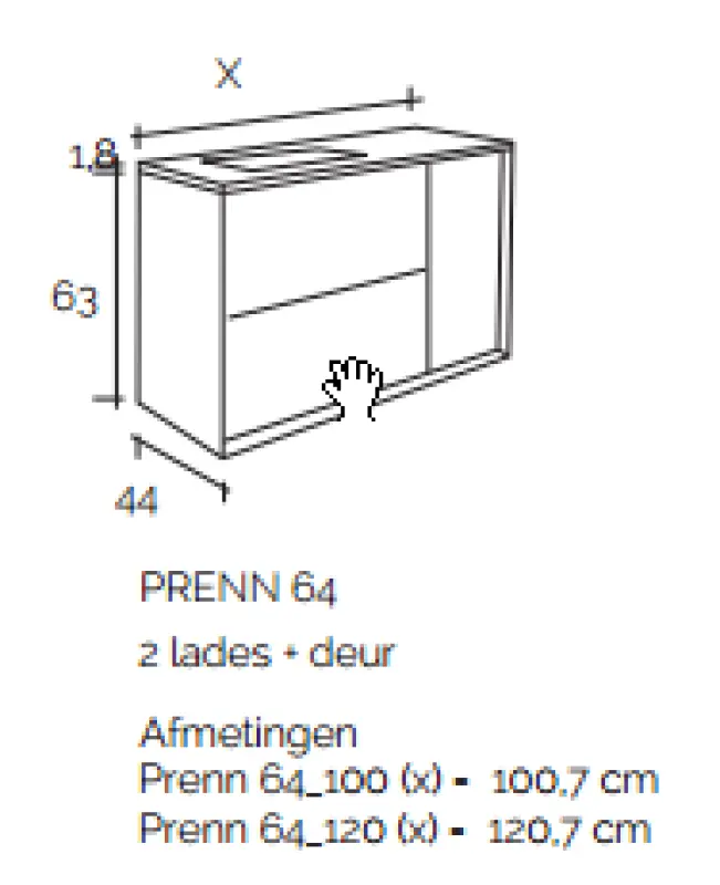 Flow Prenn badmeubelset massief hout WALNUTT B100xD44xH65 met solid surface wastafel PRENN PACK10
