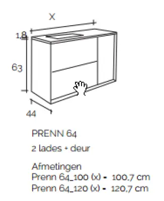 Flow Prenn badmeubelset massief hout IROKO B120xD44xH65 met solid surface wastafel PRENN PACK15