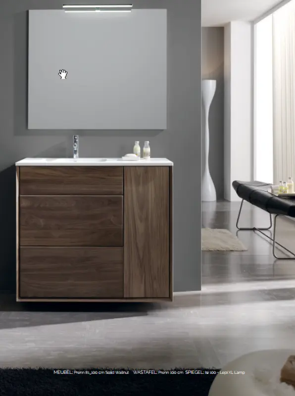 Flow Prenn badmeubelset massief hout WALNUTT B100xD44xH81 met solid surface wastafel PRENN PACK18