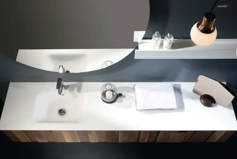 Flow valnöt badmeubelset 34Hx46Dx140B cm american walnut solid surface wastafel pack 08