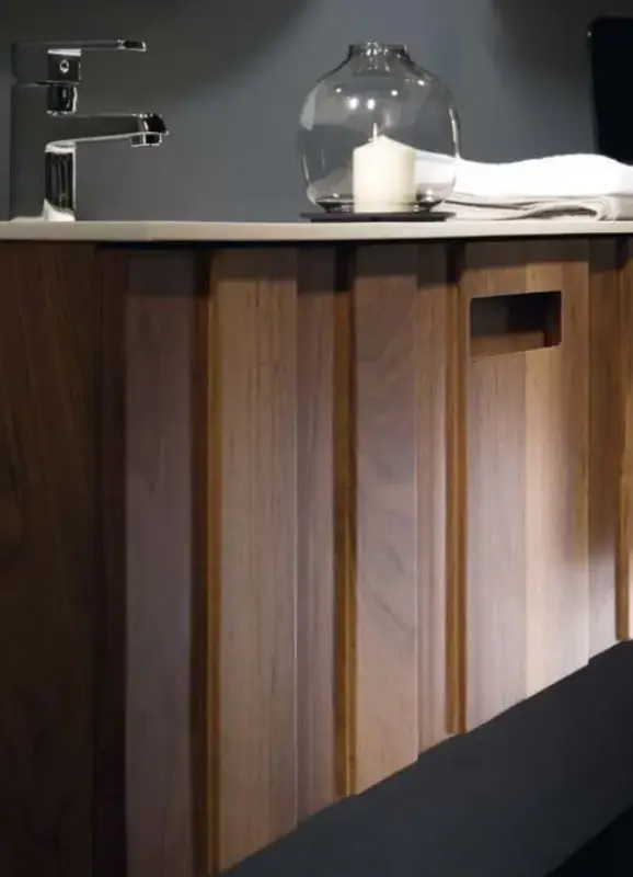 Flow valnöt badmeubelset 34Hx46Dx160B cm american walnut solid surface wastafel pack 09