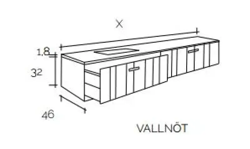 Flow valnöt badmeubelset 34Hx46Dx180B cm american walnut solid surface wastafel pack 12