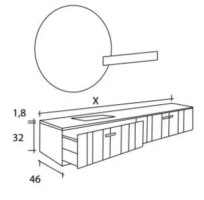 Flow valnöt badmeubelset 34Hx46Dx200B cm american walnut solid surface wastafel pack 14