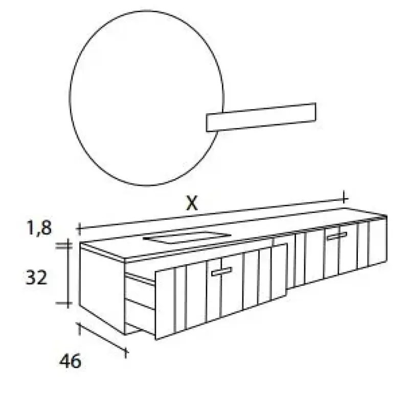 Flow valnöt badmeubelset 34Hx46Dx200B cm american walnut solid surface wastafel pack 14