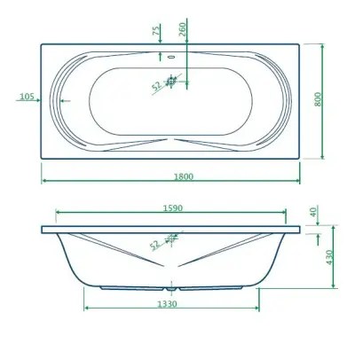 Aquadesign Lounge ligbad 180x80 cm wit BNG18843