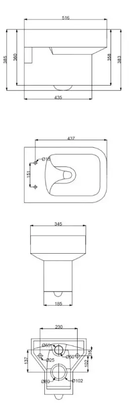 Blusani Bilbao wandcloset met verdekte bevestiging wit BT0406