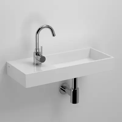 Clou Mini Wash Me fontein met voorbewerkt kraangat links zonder plug mineral marmer