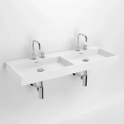 Clou Wash Me dubbele wastafel met 6 voorbewerkte kraangaten zonder plug solid surface