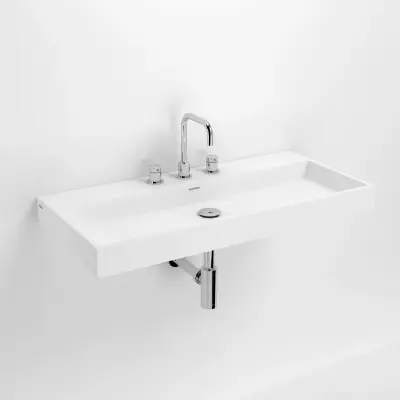 Clou Wash Me wastafel met 7 voorbewerkte kraangaten zonder plug solid surface