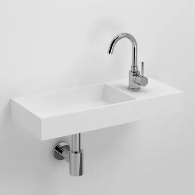 Clou Mini Wash Me fontein met voorbewerkt kraangat rechts zonder plug solid surface