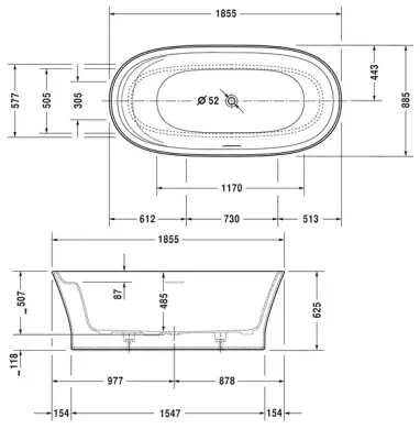 Solid-S Metro vrijstaand bad 185,5x88,5 solid surface wit 1208616602