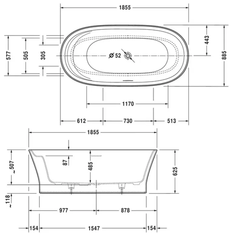 Solid-S Metro vrijstaand bad 185,5x88,5 solid surface wit 1208616602
