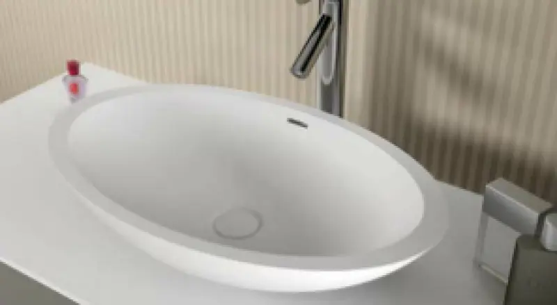 Riho Avella opbouwwastafel ovaal mat wit B58xD36xH14cm met waste F7AN6058361110