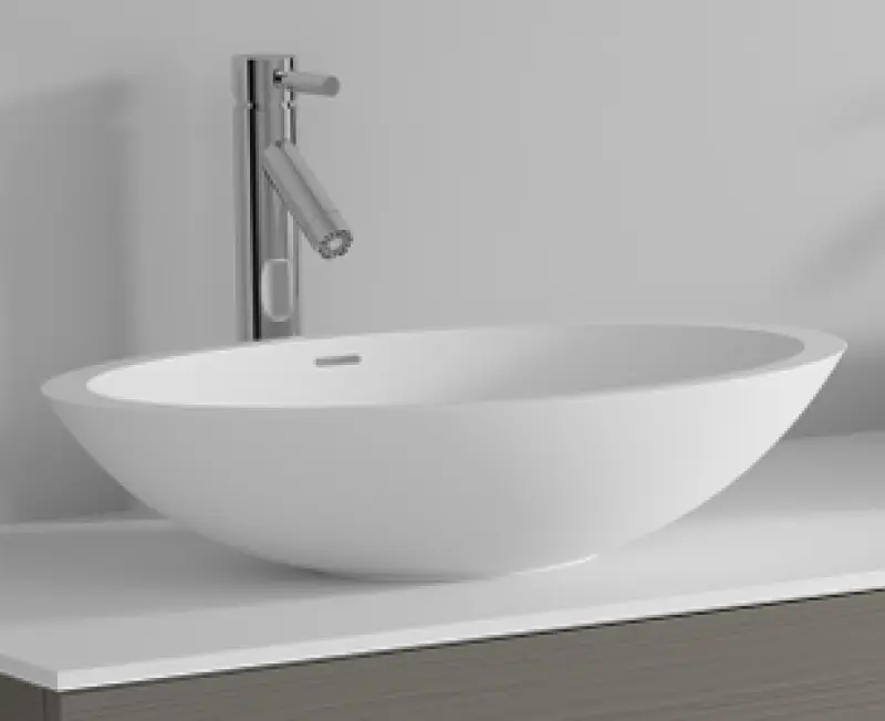 Riho Avella opbouwwastafel ovaal mat wit B58xD36xH14cm met waste F7AN6058361110