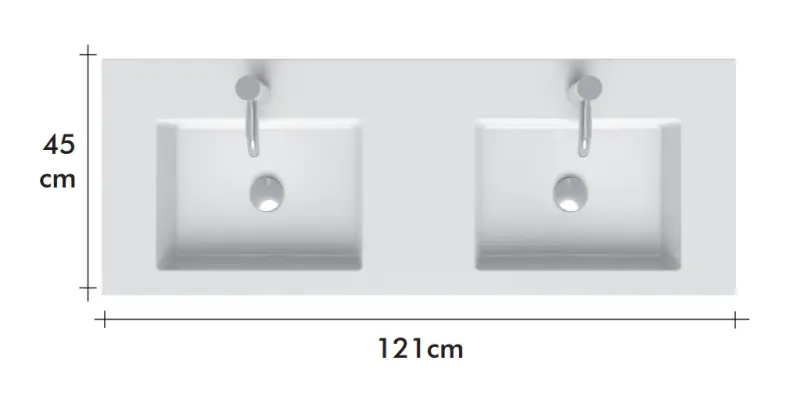 RIHO Bellizzi wastafel 121x45 2 kraangaten wit F7DE212045122