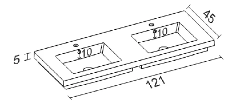 RIHO Bellizzi wastafel 121x45 2 kraangaten wit F7DE212045122