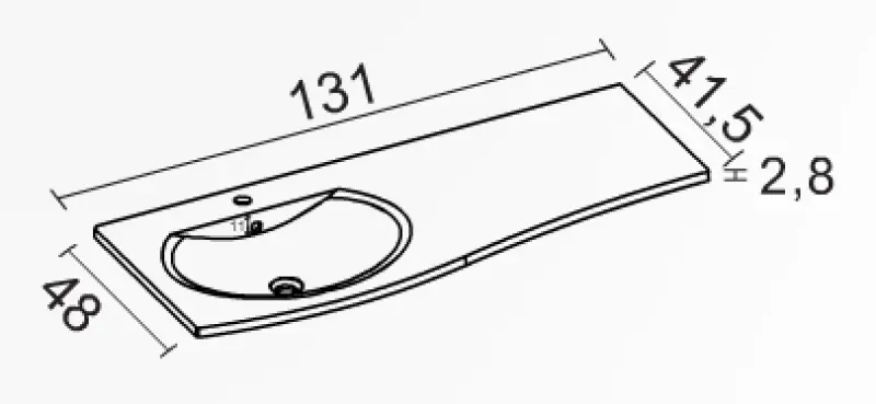 RIHO Celano wastafel 131x48x41,5, 1 kraangaat links wit F7CE113050111