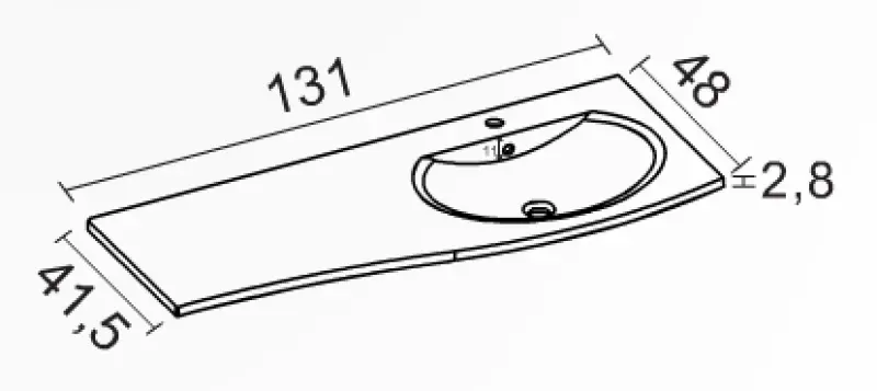 RIHO Celano wastafel 131x48x41,5, 1 kraangaat rechts wit F7CE113050112