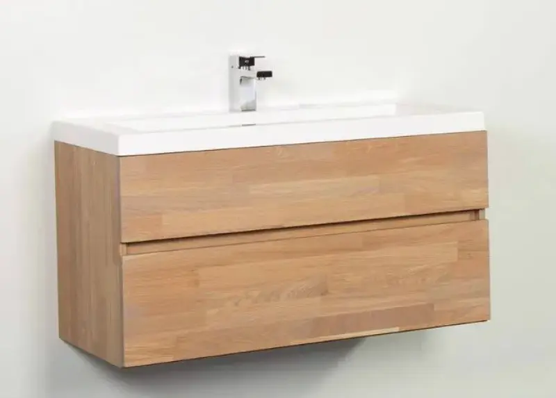 Stern Wood massief eiken badmeubelset 100x39cm wastafel wit 2 krg SW11062064