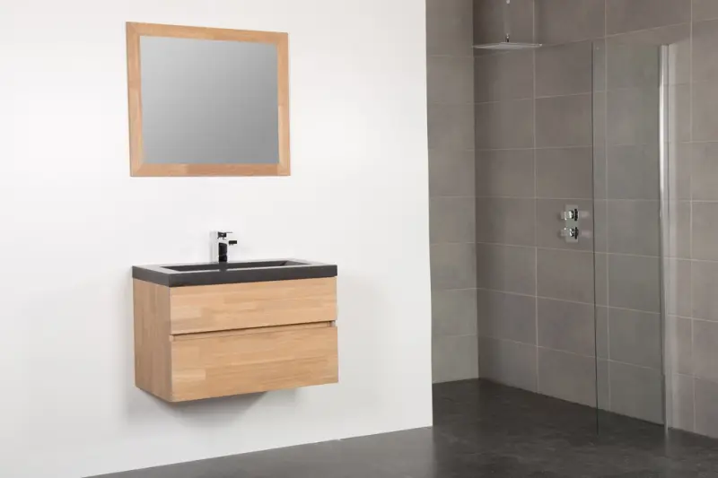 Stern Wood massief eiken badmeubelset 80x39cm wastafel zwart zonder krg SW11042850