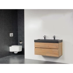 Stern Wood massief eiken badmeubelset 100x39cm wastafel zwart 2 krg SW11062857