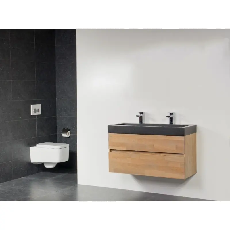 Stern Wood massief eiken badmeubelset 100x39cm wastafel zwart 2 krg SW11062857