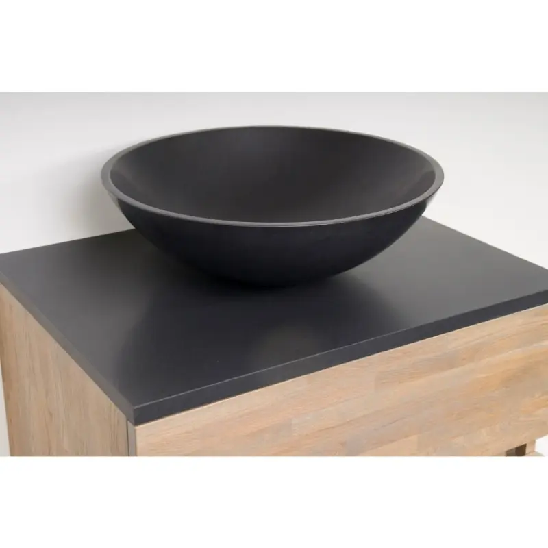Stern Basalt opbouw rond natuursteen waskom 42cm zwart glad SWCSGLAD