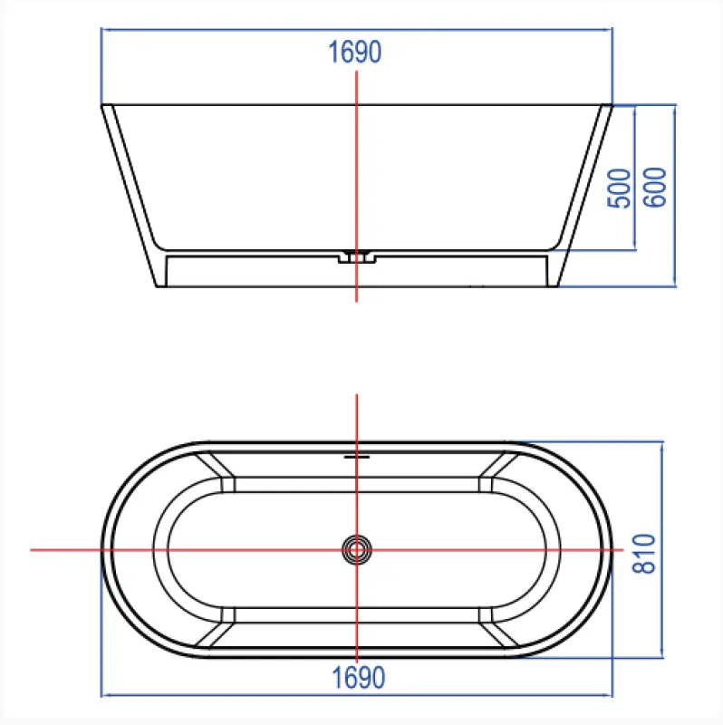 Solid-S Moderna vrijstaand ligbad corian L170xB80xH60cm mat wit