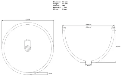 Solid-S opbouwwastafel kom mat wit D42xH26cm zonder waste