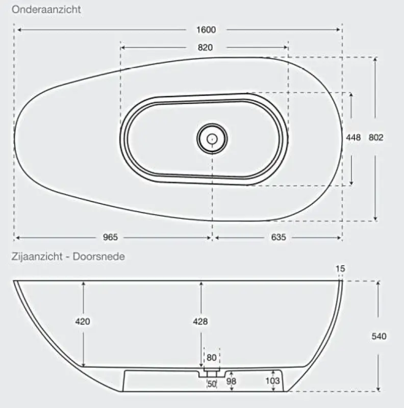 Solid-S Cannes vrijstaand bad 160x80 solid surface mat wit 1208775602