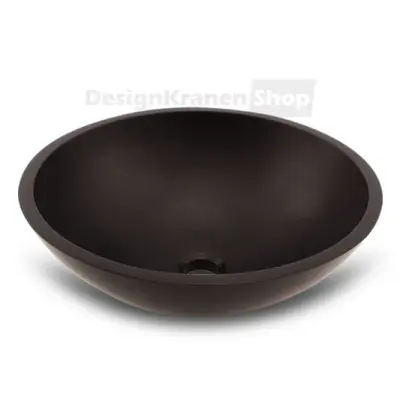 Solid-S Pure opbouwwastafel kom rond mat zwart B41xH14cm zonder overloop met solid surface plug 1208775662