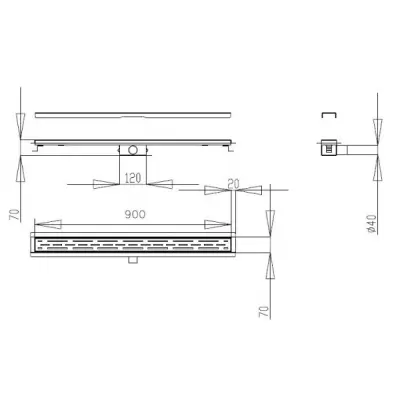 Design tegeldrain douchegoot volledig RVS met rvs flens en tegel te verwerken 90cm 1208790192
